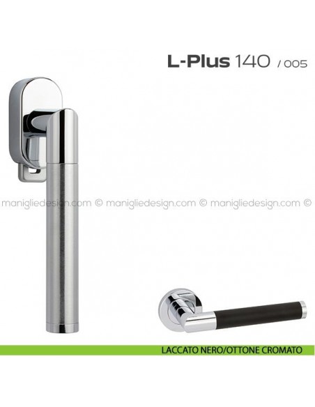 Maniglia per finestra DK con pulsante su placca 140 L-Plus Reguitti laccato nero/ottone cromato
