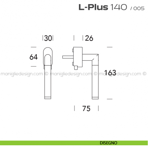 Maniglia per finestra DK con pulsante su placca 140 L-Plus Reguitti disegno