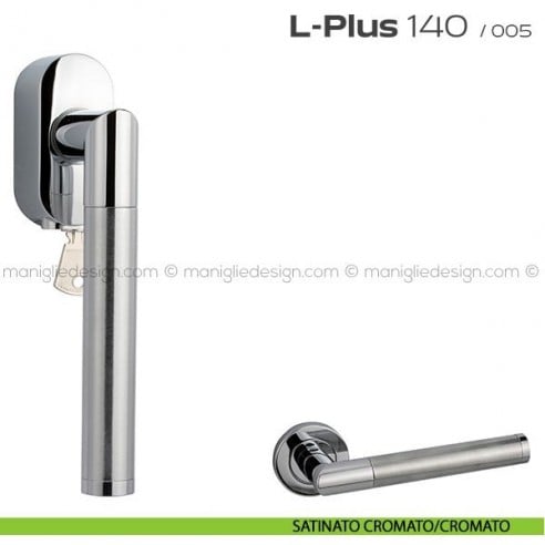 Maniglia per finestra martellina DK con chiave 140 L-Plus Reguitti satinato cromato/cromato