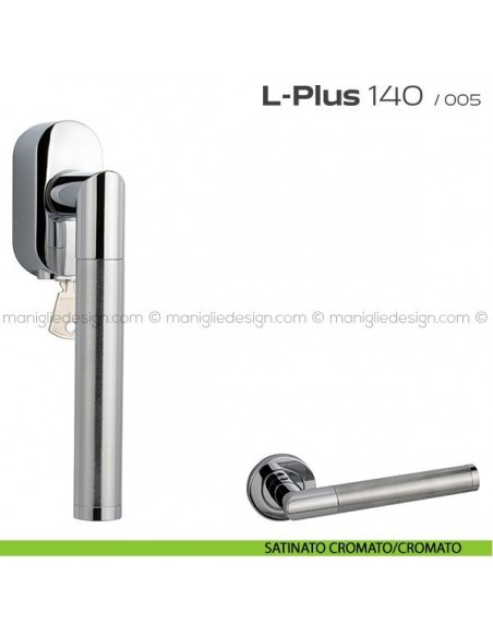 Maniglia per finestra martellina DK con chiave 140 L-Plus Reguitti satinato cromato/cromato
