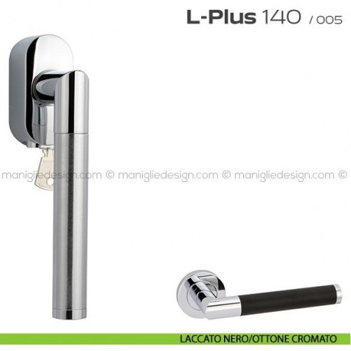 Maniglia per finestra martellina DK con chiave 140 L-Plus Reguitti laccato nero/ottone cromato