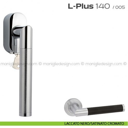 Maniglia per finestra martellina DK con chiave 140 L-Plus Reguitti laccato nero/satinato cromato