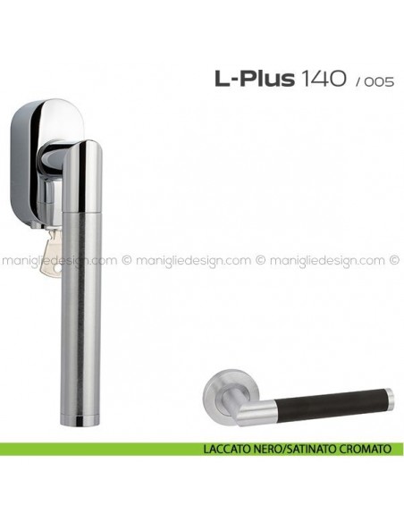 Maniglia per finestra martellina DK con chiave 140 L-Plus Reguitti laccato nero/satinato cromato
