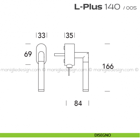 Maniglia per finestra martellina DK con chiave 140 L-Plus Reguitti disegno