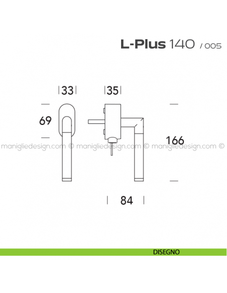 Maniglia per finestra martellina DK con chiave 140 L-Plus Reguitti disegno