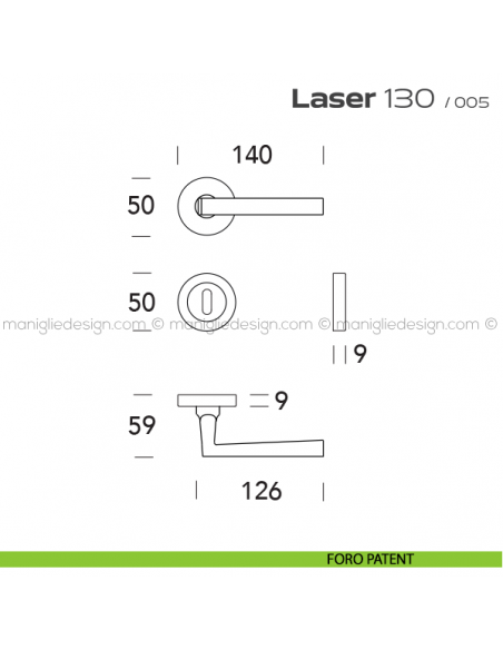 Maniglia per porta Laser 130 Reguitti con rosetta tonda foro patent