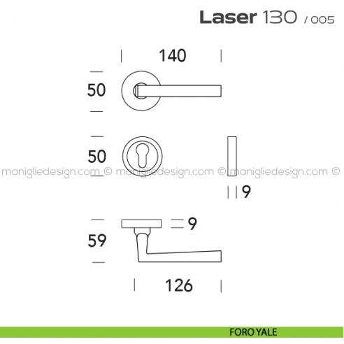 Maniglia per porta Laser 130 Reguitti con rosetta tonda foro yale