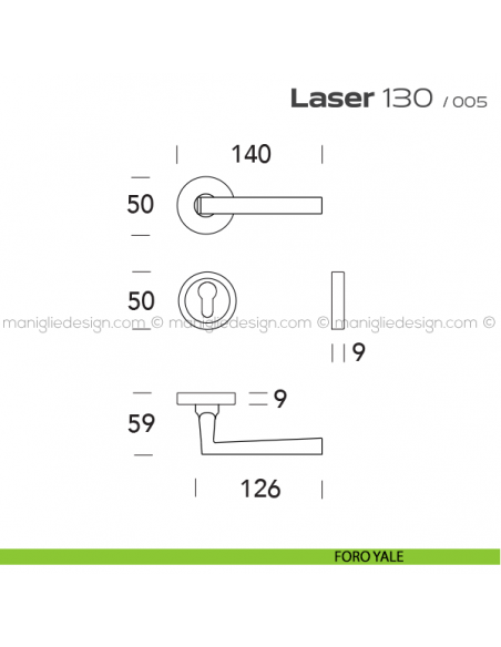 Maniglia per porta Laser 130 Reguitti con rosetta tonda foro yale