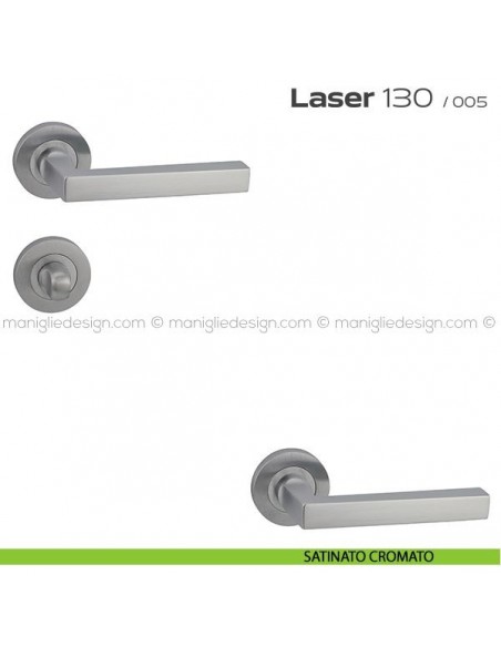 Maniglia per porta con nottolino Laser 130 Reguitti con rosetta tonda satinato cromato