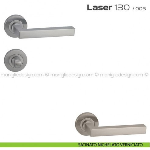 Maniglia per porta con nottolino Laser 130 Reguitti con rosetta tonda satinato nichel verniciato
