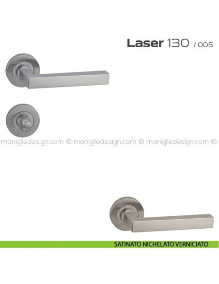 Maniglia per porta con nottolino Laser 130 Reguitti con rosetta tonda satinato nichel verniciato