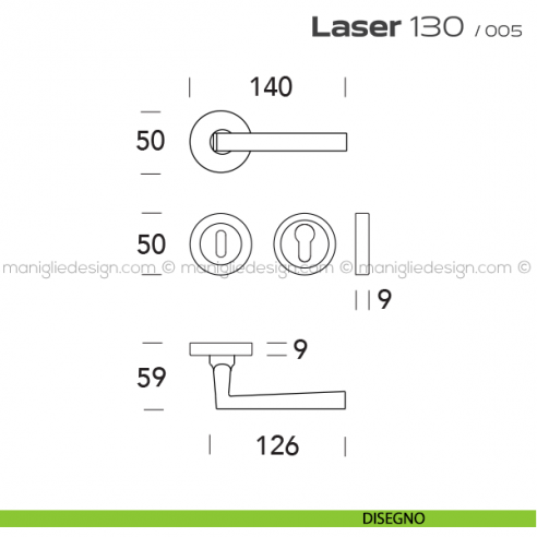 Maniglia per porta con nottolino Laser 130 Reguitti con rosetta tonda disegno