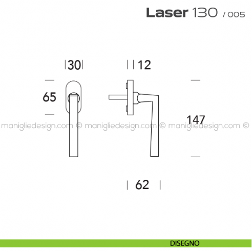 Maniglia martellina DK per finestra Laser 130 Reguitti disegno
