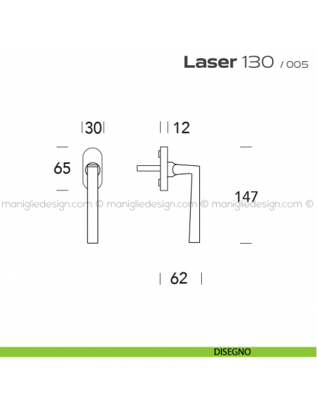 Maniglia martellina DK per finestra Laser 130 Reguitti disegno