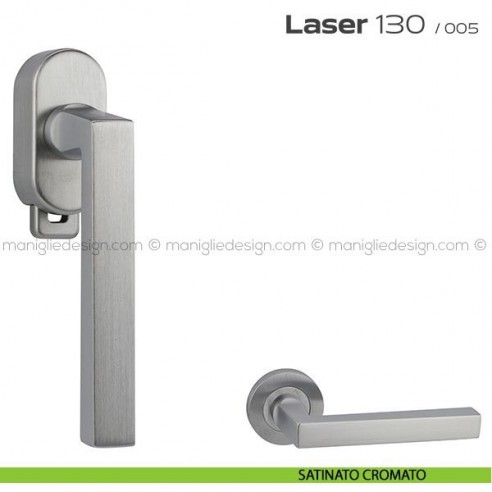 Maniglia DK per finestra con pulsante su placca Laser 130 Reguitti satinato cromato