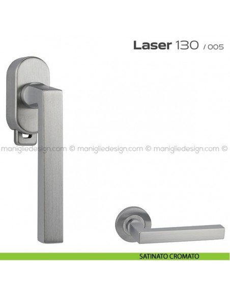 Maniglia DK per finestra con pulsante su placca Laser 130 Reguitti satinato cromato
