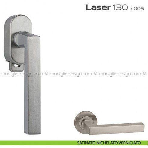Maniglia DK per finestra con pulsante su placca Laser 130 Reguitti satinato nichelato verniciato