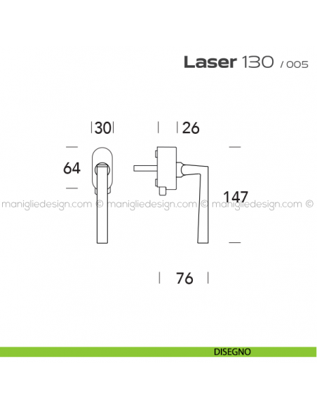 Maniglia DK per finestra con pulsante su placca Laser 130 Reguitti disegno