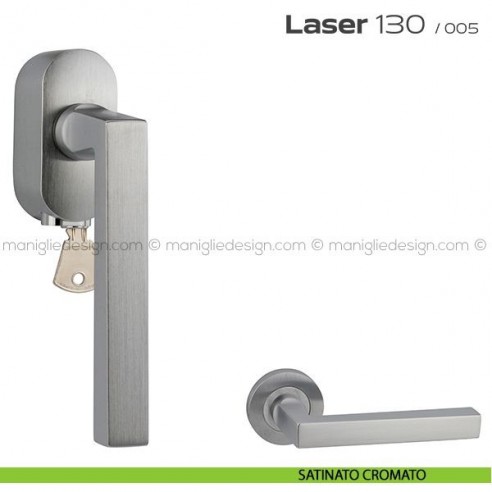 Maniglia DK per finestre con chiave su placca Laser 130 Reguitti satinato cromato