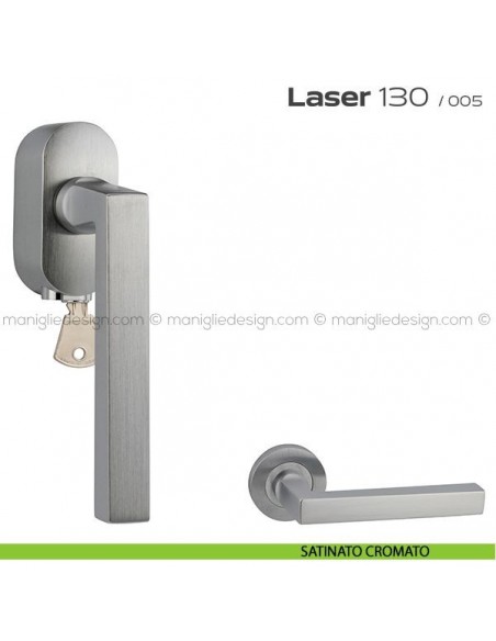 Maniglia DK per finestre con chiave su placca Laser 130 Reguitti satinato cromato