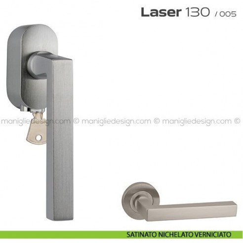 Maniglia DK per finestre con chiave su placca Laser 130 Reguitti satinato nichelato verniciato