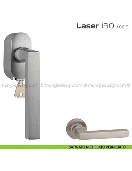 Maniglia DK per finestre con chiave su placca Laser 130 Reguitti satinato nichelato verniciato