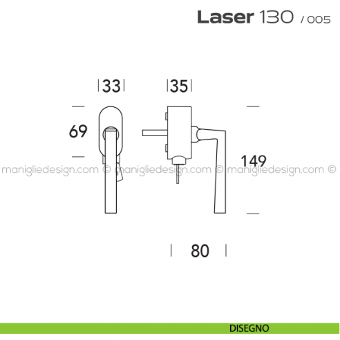 Maniglia DK per finestre con chiave su placca Laser 130 Reguitti disegno