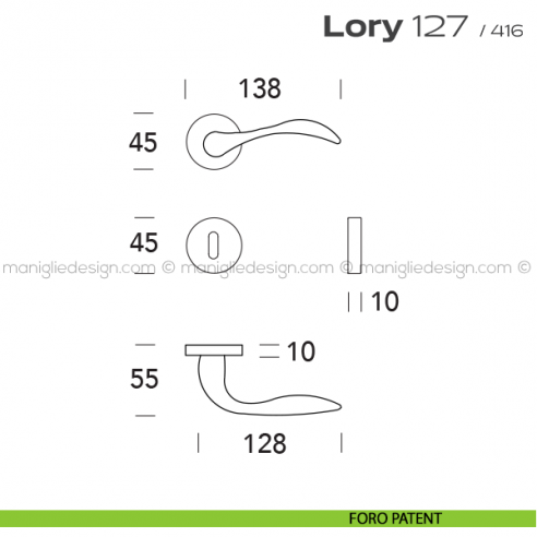 Maniglia per porta 127 Lory Reguitti foro patent