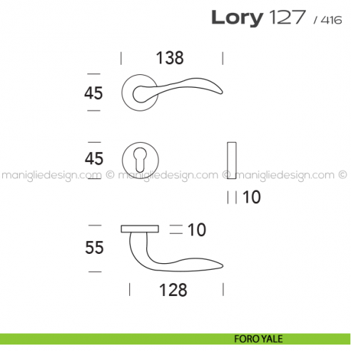 Maniglia per porta 127 Lory Reguitti foro yale