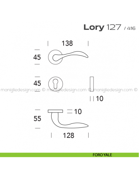 Maniglia per porta 127 Lory Reguitti foro yale