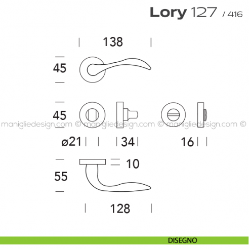 Maniglia per porta con nottolino 127 Lory Reguitti disegno