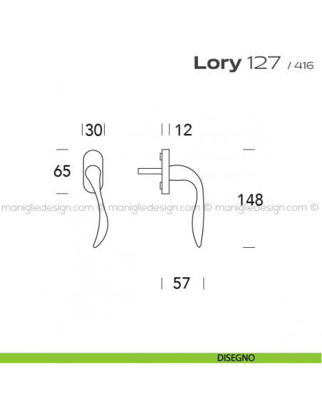 Maniglia per finestra martellina 127 Lory Reguitti disegno