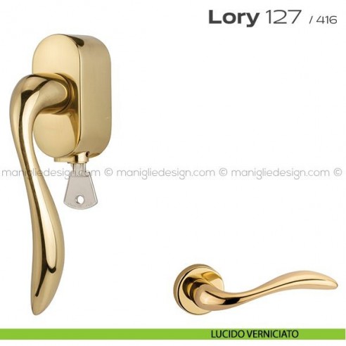 Maniglia per finestra DK con chiave su placca 127 Lory Reguitti lucido verniciato