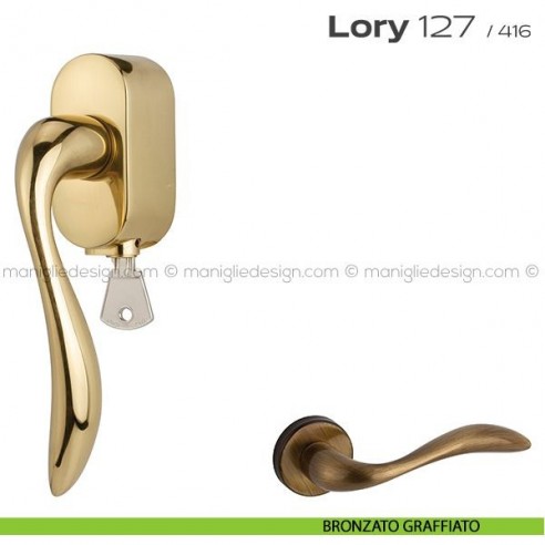 Maniglia per finestra DK con chiave su placca 127 Lory Reguitti bronzato graffiato
