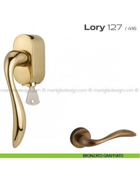 Maniglia per finestra DK con chiave su placca 127 Lory Reguitti bronzato graffiato