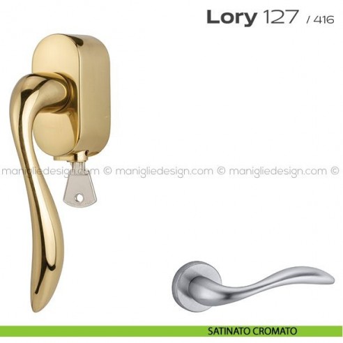 Maniglia per finestra DK con chiave su placca 127 Lory Reguitti satinato cromato