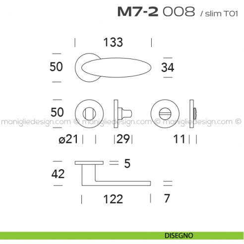 Maniglia per porta con nottolino 008 M7-2 Reguitti disegno