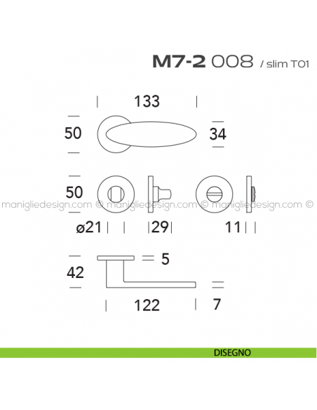 Maniglia per porta con nottolino 008 M7-2 Reguitti disegno