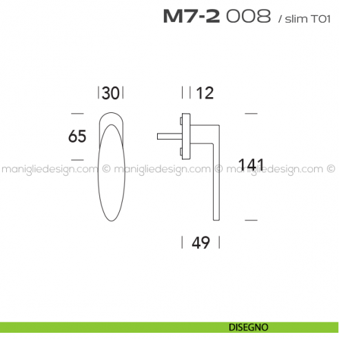 Maniglia per finestra martellina 008 M7-2 Reguitti disegno