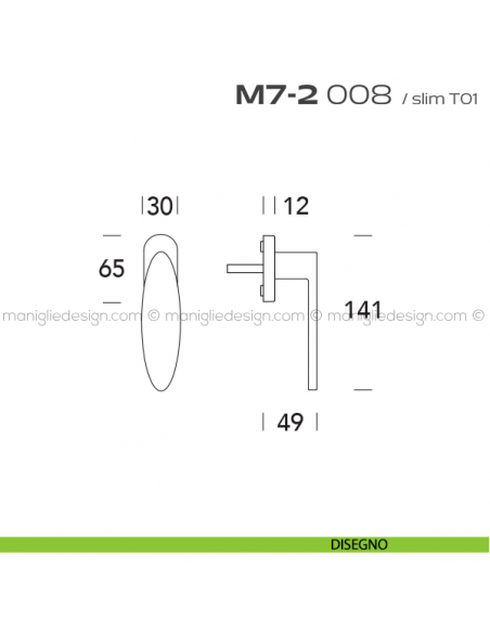 Maniglia per finestra martellina 008 M7-2 Reguitti disegno