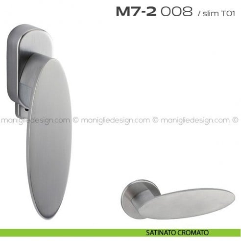 Maniglia per finestra DK con pulsante su placca 008 M7-2 Reguitti satinato cromato