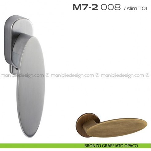 Maniglia per finestra DK con pulsante su placca 008 M7-2 Reguitti bronzo graffiato opaco