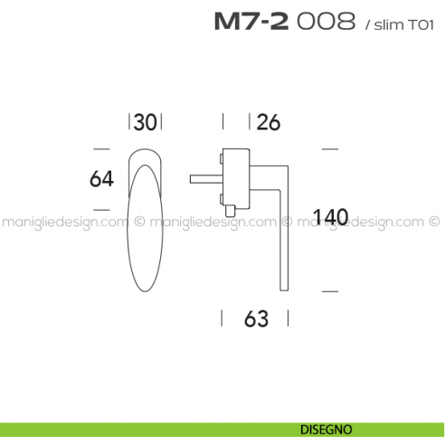 Maniglia per finestra DK con pulsante su placca 008 M7-2 Reguitti disegno