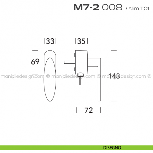 Maniglia per finestra martellina DK con chiave 008 M7-2 Reguitti disegno