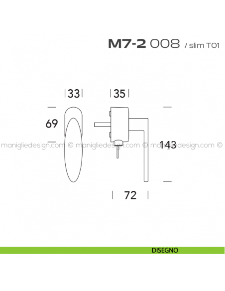 Maniglia per finestra martellina DK con chiave 008 M7-2 Reguitti disegno
