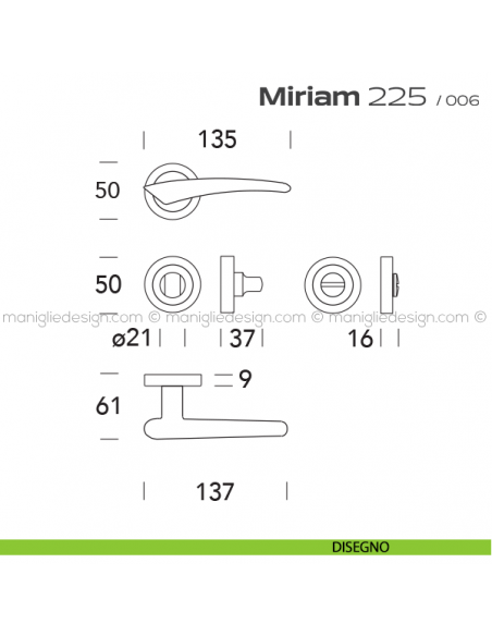 Maniglia per porta con nottolino 225 Miriam Reguitti disegno