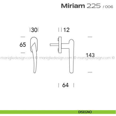 Maniglia per finestra DK con pulsante su placca 225 Miriam Reguitti disegno