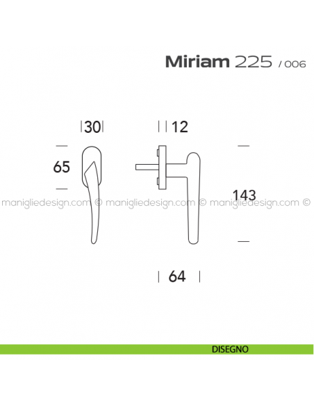 Maniglia per finestra DK con pulsante su placca 225 Miriam Reguitti disegno