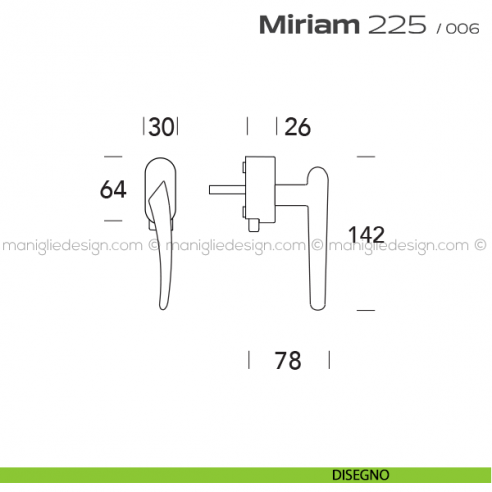Maniglia per finestra DK con pulsante su placca 225 Miriam Reguitti disegno