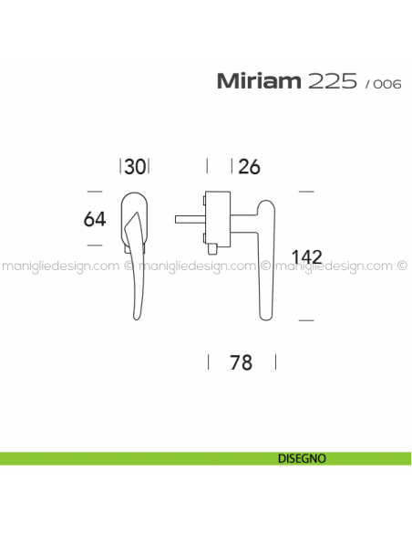 Maniglia per finestra DK con pulsante su placca 225 Miriam Reguitti disegno